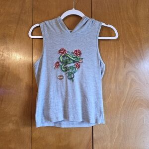 Harley-Davidson Gray Sleeveless Hoodie with Snake and Rose Design